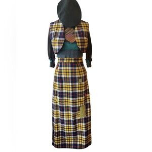 Upcycled Plaid Maxi Skirt with Vest Set
